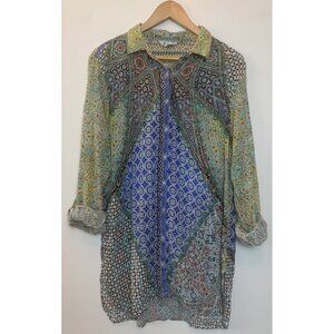 JAYSHREE DALAL Women's Tunic Colorful Mixed Pattern Roll Tab Sleeve Gems Sz L/XL